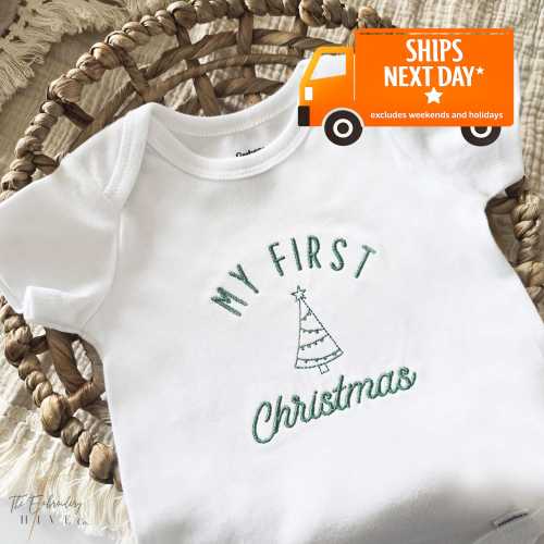 Embroidered My First Christmas Onesies® Brand, Christmas Tree Onesies® Brand, Merry Onesies® Merry Christmas Onesie®, Newborn Christmas, H8