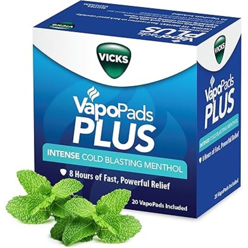 Vicks VapoPads Plus with Intense Cold Blasting Menthol - Vapor Pads Refill for Vicks Humidifiers and Steam Inhalers, Scent Pads for Congestion Relief, 20-Pack, Box Color May Vary