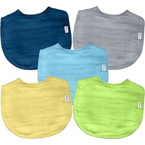 green sprouts Muslin Bibs made from Organic Cotton (5 pack)| 4 absorbent layers protect from sniffles, drips, & drools | 100% Organic cotton muslin, Adjustable snap closure, Machine washable
