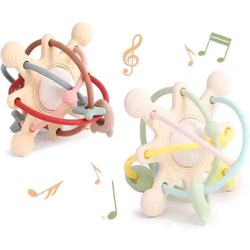 2 Pack Teething Toys for Babies 0-6-12-36 Months,Soft Silicone Montessori Toys for Baby Toys 6 to 12 Months,Baby Chew Toys Baby Rattle Teether Toddlers Sensory Toys Baby Girl Boy Gifts