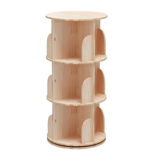 Rotating Bookshelf, 360 Display 3 Tier Floor Standing Bookcase Storage Rack for Kids&Adult, Wood Narrow Book Shelf Organizer for Bedroom, Living Room, Study Room