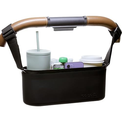 Universal Silicone Stroller Organizer by roo go | Waterproof, Durable, Easy-to-Clean Caddy with Secure Cup Holders | 100% BPA-Free, Eco-Friendly, Anti-Slip Straps fit Uppababy, Nuna, Doona & More