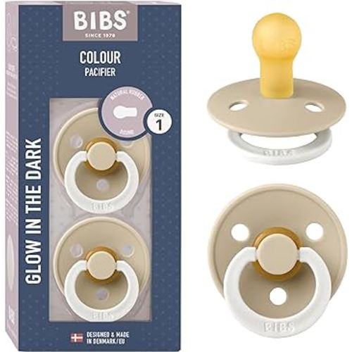 BIBS Pacifiers Colour Collection | Natural Rubber Baby Pacifier | Round Nipple | Set of 2 BPA-Free Soothers | Made in Denmark | 0+ Months (Pack of 2) | Vanilla Night
