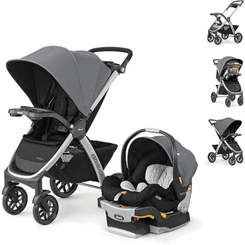 Chicco Bravo 3-in-1 Trio Travel System, Bravo Quick-Fold Stroller with KeyFit 30 Infant Car Seat and Base, Car Seat and Stroller Combo | Camden/Black