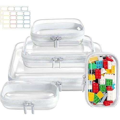 5 Pack Clear Hard Shell Zipper Case,Waterproof Toiletry Cosmetic Bag,Toy Organizers and Storage Box,Diaper Bag Organizer,Pencil Case,Clear Plastic Zipper Pouches for Office Home Storage(L,S,Mini)