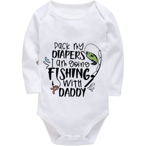 Pack My Diapers I'm Going Fishing with My Daddy Baby Bodysuit Long Sleeve Infant Romper