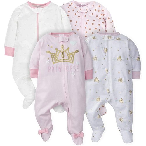 Gerber baby-girls 4 Pack Sleep 'N Play Footie