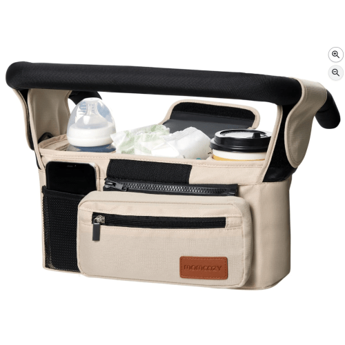 Momcozy Universal Baby Stroller Organizer, 2 Insulated Cup Holder, Detachable Zippered Pocket, Adjustable Shoulder Strap, Large capacity for baby essentials, Compact Design Fits Any Strollers