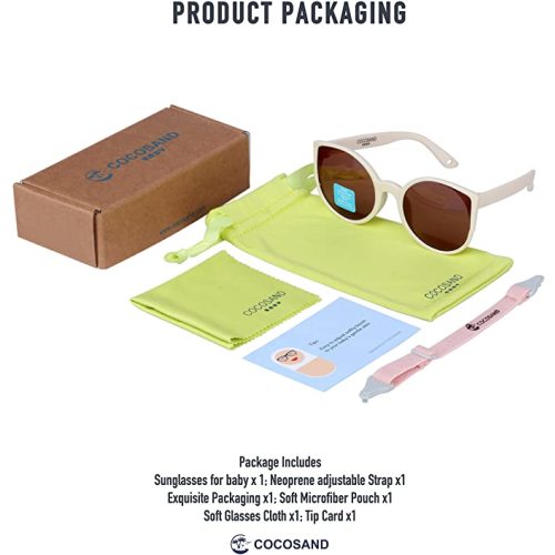 COCOSAND Baby Sunglasses with Strap Cateye Style UV400 Protection for Age 0-24months - Off-white - Brown