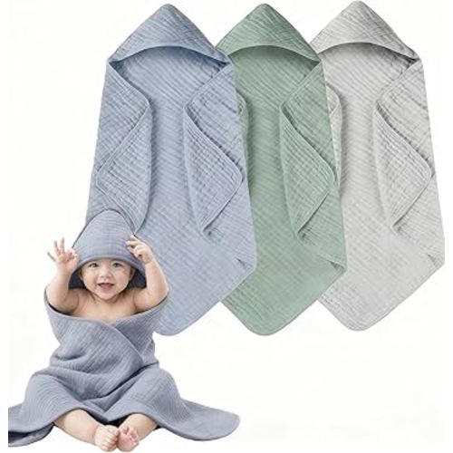 3-Pack Hooded Baby Towels for Newborn 100% Cotton Soft Babies Blanket Toddler and Kids Bath Towel Baby Essentials