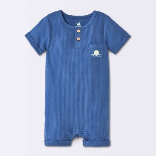 Baby Boys' Sun and Wave Graphic Pocket Henley Short Sleeve Romper - Cloud Island™ Blue 12M