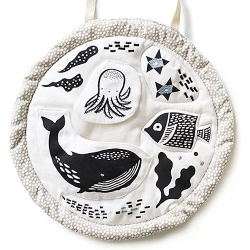 Wee Gallery Ocean Activity Pad Organic Baby Play Mat with Sensory Toys, High Contrast Newborn Essentials Soft Tummy Time Mat for Babies 0-12 Months, Visual and Motor Skill Development Toy