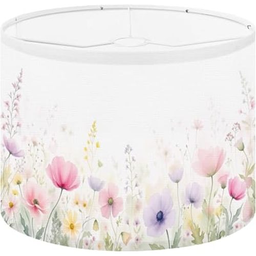 Boho Lamp Shades Soft Watercolor Floral Garden Pink Purple Yellow Blooms, 13" x 10" Lampshade Replacement Lamp Cover for Table & Floor Lamps Easy Assembly Decor for Girls Bedroom Nursery