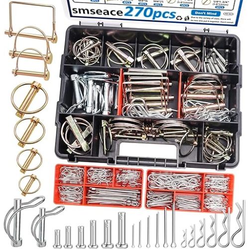 smseace 270Pcs Hitch Pins 31-Sizes Tractor Hitch Pins for Trailers Accessories,Farm Equipment, Lawnmower, Snowplow, Lawn Garden in Three-Point Accessories