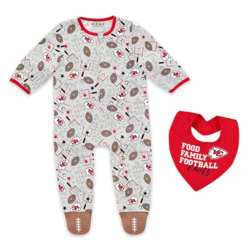 Infant & Newborn WEAR by Erin Andrews Kansas City Chiefs Sleep and Play Full-Zip Sleeper & Bib Set
