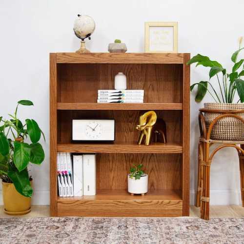 36 in. Dry Oak Wood 3-shelf Standard Bookcase with Adjustable Shelves