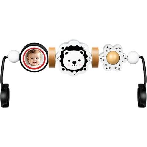 Baby Bouncer Toy Bar, Compatible with Baby Bjorn Bouncer, Wooden Baby Bouncer Toy Bar with Mirror, Child-Friendly Materials, Rotatable Baby Sensory Toy for Babies