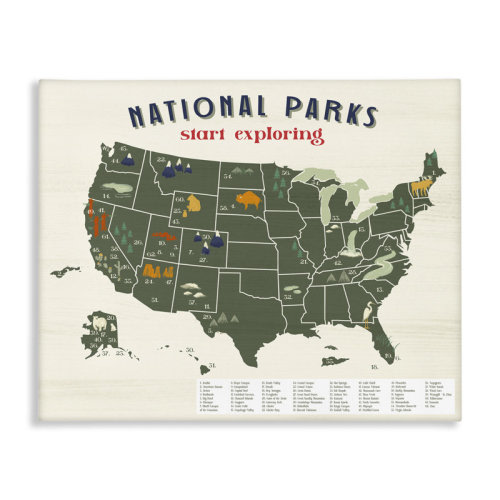 Stupell Industries National Parks Map With Numbered Key United States Wall Plaque Art By Daphne Polselli | Wayfair