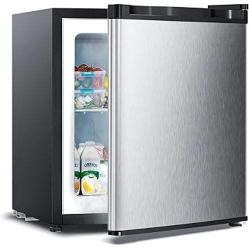 1.1 Cu.ft Upright Freezer, Small Mini Freezer with Adjustable Thermostat, Removable Shelves, Reversible Single Door, for Bedroom/Home/Dorms/Apartment, Silver