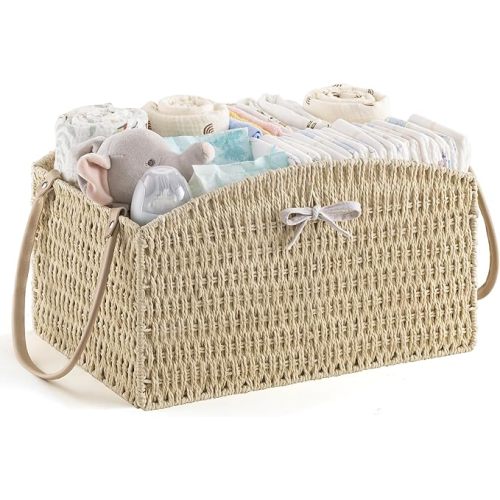 HBlife Diaper Caddy Organizer, Hand-Woven Storage Basket for Diapers & Baby Essentials - Elegant Curved Design, Ideal Gift for Baby Shower & Registry Must-Have