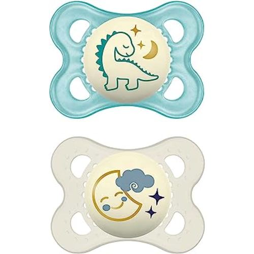 MAM Original Day & Night Baby Pacifier, Nipple Shape Helps Promote Healthy Oral Development, Glows in The Dark, 0-6 Months, Baby Boy, 2 Count