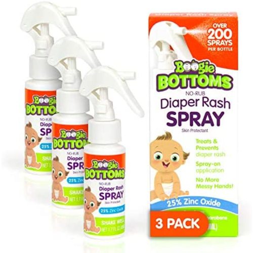 Baby Diaper Rash Cream Spray by Boogie Bottoms, No-Rub Touch Free Application for Sensitive Skin, Over 200 Sprays per Bottle, 1.7 oz, Pack of 3