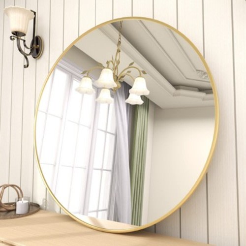 HOMLUX 24" Round Decorative Mirror Wall Mount Entryway Bathroom Mirror,Gold