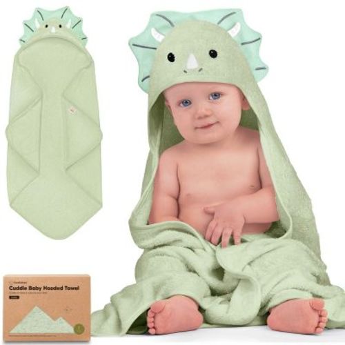 KeaBabies Cuddle Baby Hooded Towel, Organic Baby Bath Towel, Hooded Baby Towels, Baby Beach Towel for Newborn, Kids (Triceratops, Petite)
