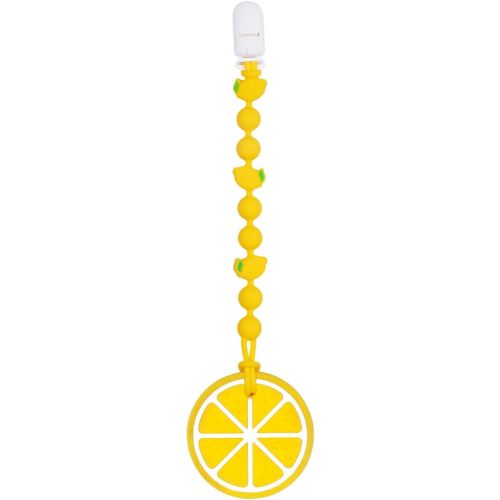 Cute Animal Baby Food Grade Silicone Teether Toy with One Piece Design Pacifier Clip Holder,Teething Pain Relief Toys Gift Set for 3 Months+ Boys and Girls,Freezer Safe,BPA Free (Lemon)