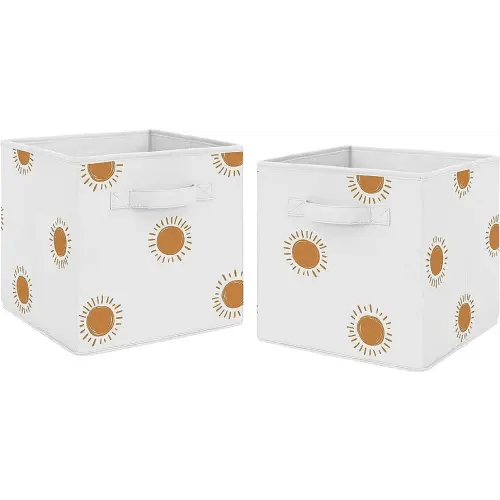 Sweet Jojo Designs Orange and White Boho Sun Foldable Fabric Storage Cube Bins Organizer Toys Baby Pumpkin Orange Retro Bohemian Celestial Sunshine Outdoors Nature Minimalist Gender Neutral - Set of 2