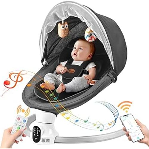 Baby Swings for Infants - Exclusive App & Bluetooth Function, Electric Baby Swing with 5 Point Harness & 5 Sway Speeds, 10 Preset Lullabies, Portable Infant Swing for Indoor/Outdoor (Black)