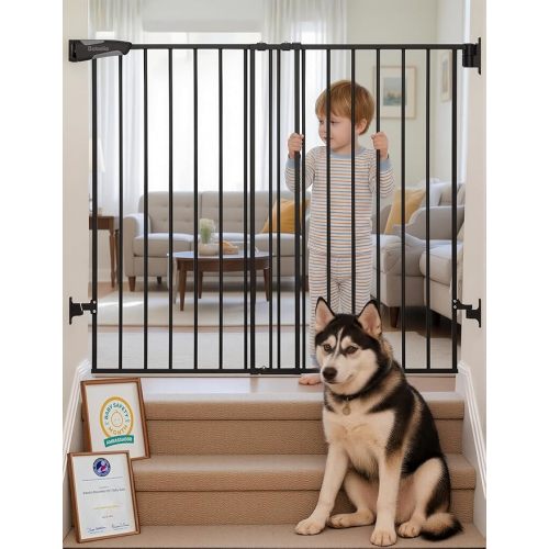 Babelio Baby Gate for Stairs, Kitchen & Doorways, No Bottom Bar| One-Handed Operation| Auto-Close| Hardware Mount (Drill Needed) Safety Dog/Pet Gate (Black - B17, 26-43" W, 28" H)