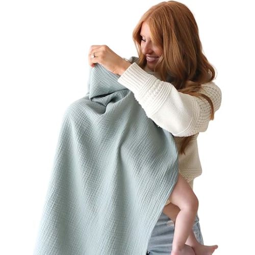 Snuggle Me® Nursing Cover - 100% Organic Cotton Muslin Nursing Cover Up for Baby Breastfeeding with BPA-free Silicone Teether Ring, Ultra-soft, Breathable & Lightweight Adjustable Mother Nursing Apron