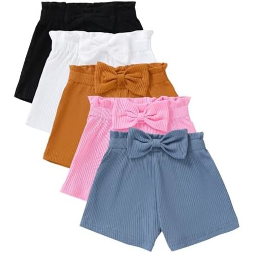 5 Pack Toddler Girls Shorts, Elastic Waist Cotton Summer Shorts