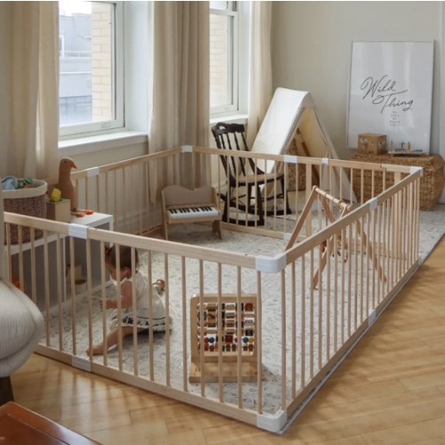 HARPPA Grovi Wooden Baby Gate Playpen | Non-Toxic Foldable DIY Adjustable Play Yard for Infants & Toddlers – Natural Finish Baby Fence for Small & Large Spaces