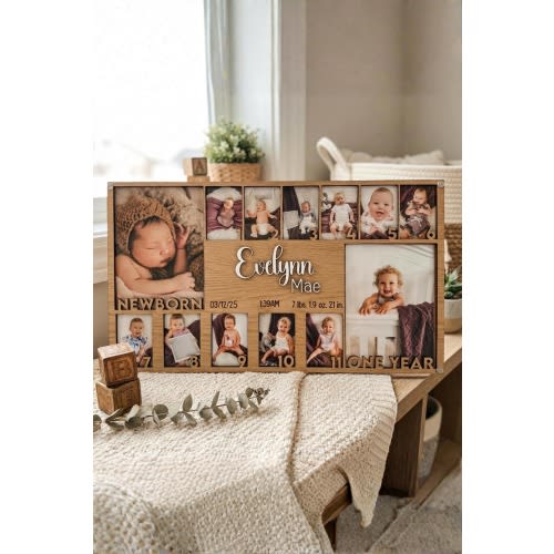 Baby's First Year Photo Frame Wood Monthly Milestone Picture Display for newborn personalized monthly picture frame keepsake 1st birthday