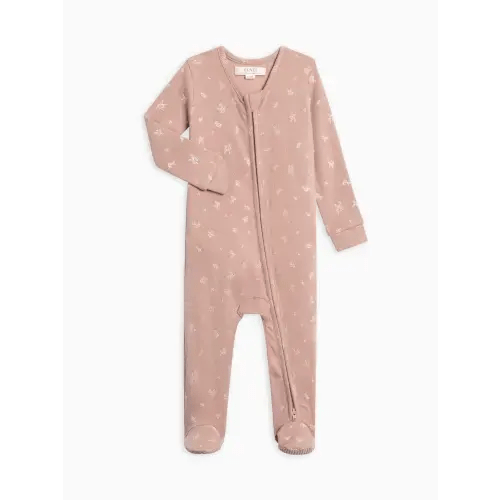 Colored Organics Kit Ribbed Zipper Sleeper (0-3M) - Amaya Floral / Mauve