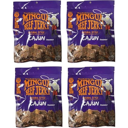 Mingua Beef Jerky Cajun-Seasoned - Nitrite-Free Spicy Beef Jerky - 100% US Beef, Four 3.5-Ounce Bags