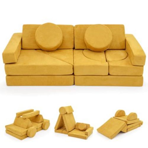 Costway 14 PCS Modular Kids Play Couch Child Sectional Sofa Toddler Soft Playset Yellow