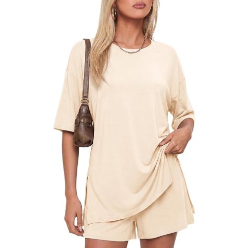 Darong Women's 2 Piece Lounge Set Short Sleeve Boxy T-shirt & Shorts Comfywear Summer Pajama Set Loungewear Set