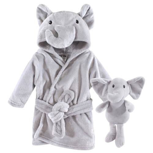 Hudson Baby Infant Unisex Plush Bathrobe and Toy Set, Gray Elephant, One Size - Gray Elephant - One Size