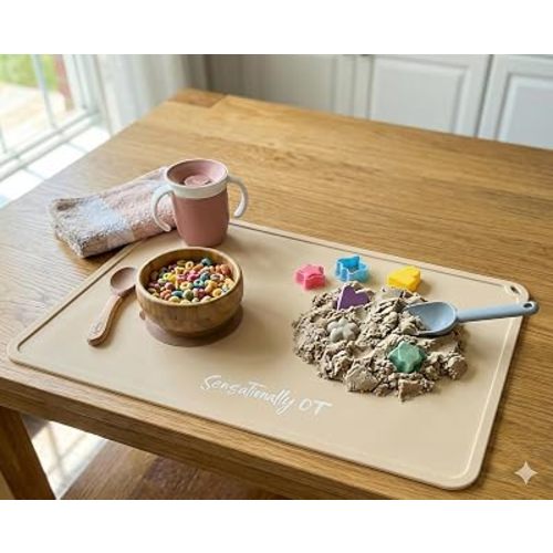Oatmeal - Premium Silicone Placemat for Toddlers - Non-Slip, Easy Clean Design, Kids Placemats for Dinning Table, Portable, Perfect Mess-Free Mealtime & Playtime