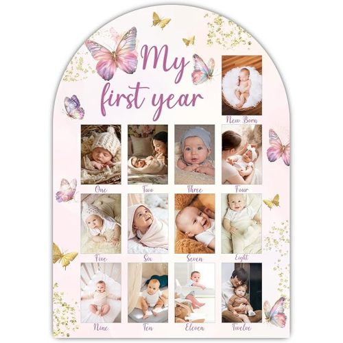 My First Year Photo Board, Butterfly Baby Milestone Signs for Boys Girls Nursery Decor, 12 Month Wooden Picture Board for 2x3 Photos, Best Babies Keepsake Gifts-A21