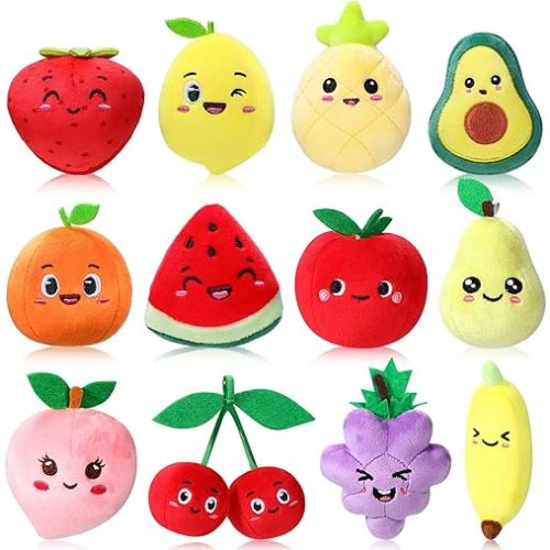 Wettarn 12 Pieces Cute Fruit Plush Toys Colorful Stuffed Fruits Soft Mini Avocado Strawberry Orange Pineapple Peach Lemon Stuffed Doll for Kids Keychain Handbag Pendant Birthday Party Favors
