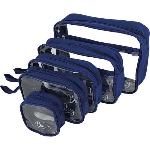 5 Piece Diaper Bag Organizer Pouch Set, Clear with Straps and Pacifier Case - Navy