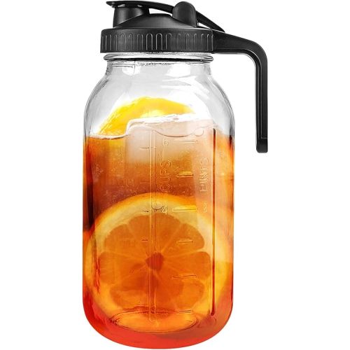 Half Gallon Mason Jar Pitcher, 64 oz Sun Tea Jar Large Wide Mouth Mason Jar Pitcher with Airtight Lid,2 Quart Glass Pitcher for Lemonade,Coffee,Ice Tea Pitcher for Fridge