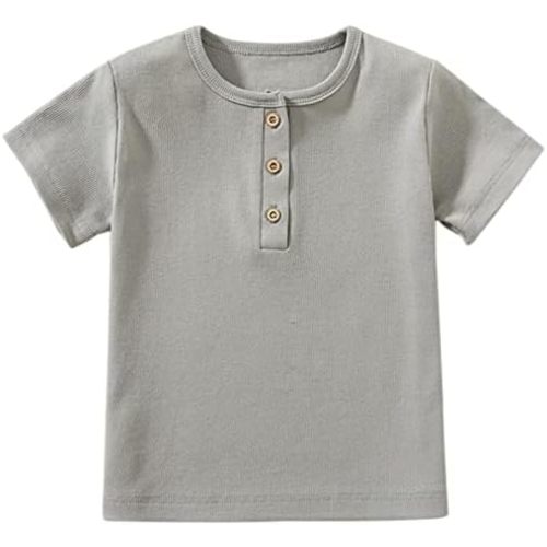 Toddler Short Sleeve Henley Shirt Boys Ribbed T-Shirt