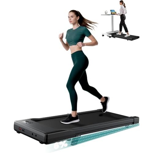 DeerRun Under Desk Walking Pad Treadmill for Home Office & Small Spaces, 6% Manual Incline, 0.6–3.8 MPH Walking Speed, 2.5 HP, 300 lb Capacity, App & Remote Control