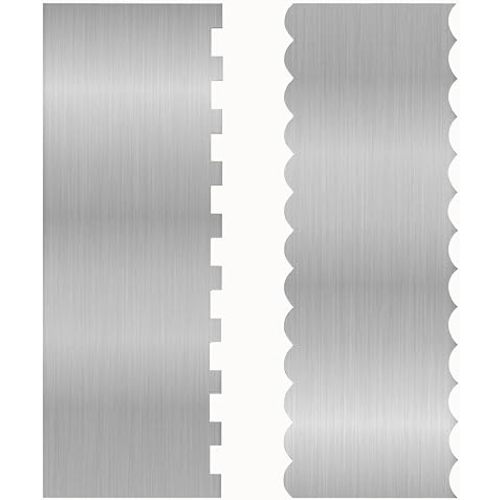 2 Pcs Stainless Metal Cake Scraper Smoother Double Sided Patterned Edge Cake Decorating Supplies Spatula Frosting Icing Tools Comb for Icing Cakes Buttercream Decorating