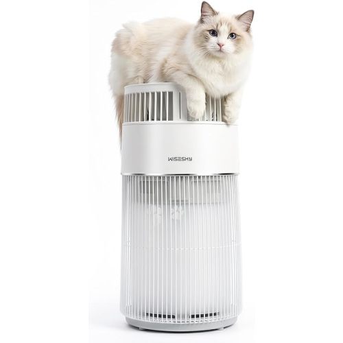 WISESKY Cat Air Purifier for Large Rooms, 5-Stage HEPA Air Cleaner for Cat Hair, Dander & Odors, 360° Air Intake, Quiet Operation, Bite-Resistant Cord & Tip-Over Protection, Smart App Control